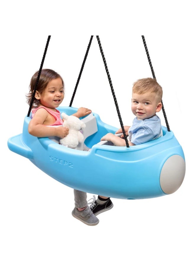 Step2 Blue Rocket Swing for Two, Indoor and Outdoor Swing Playset for Kids, Includes T Bar Handles and Seatbealts, Lightweight and Strong Design Suitable for Boys and Girls Aged 2+ - Image 1